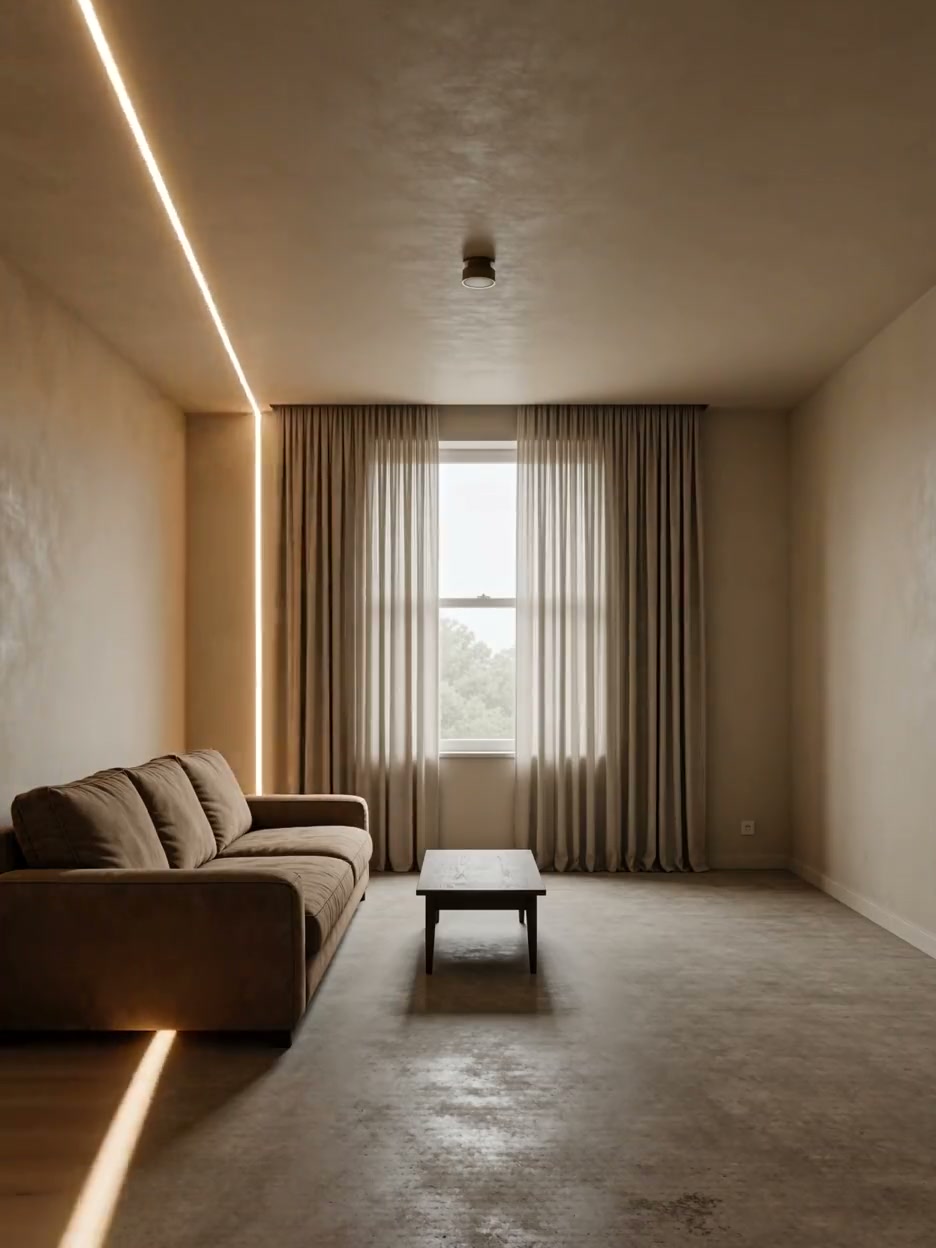 Intérieur — enduit, lumière, sol.